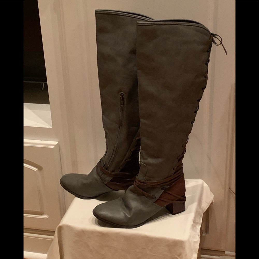 Over the knee back lace up boots
